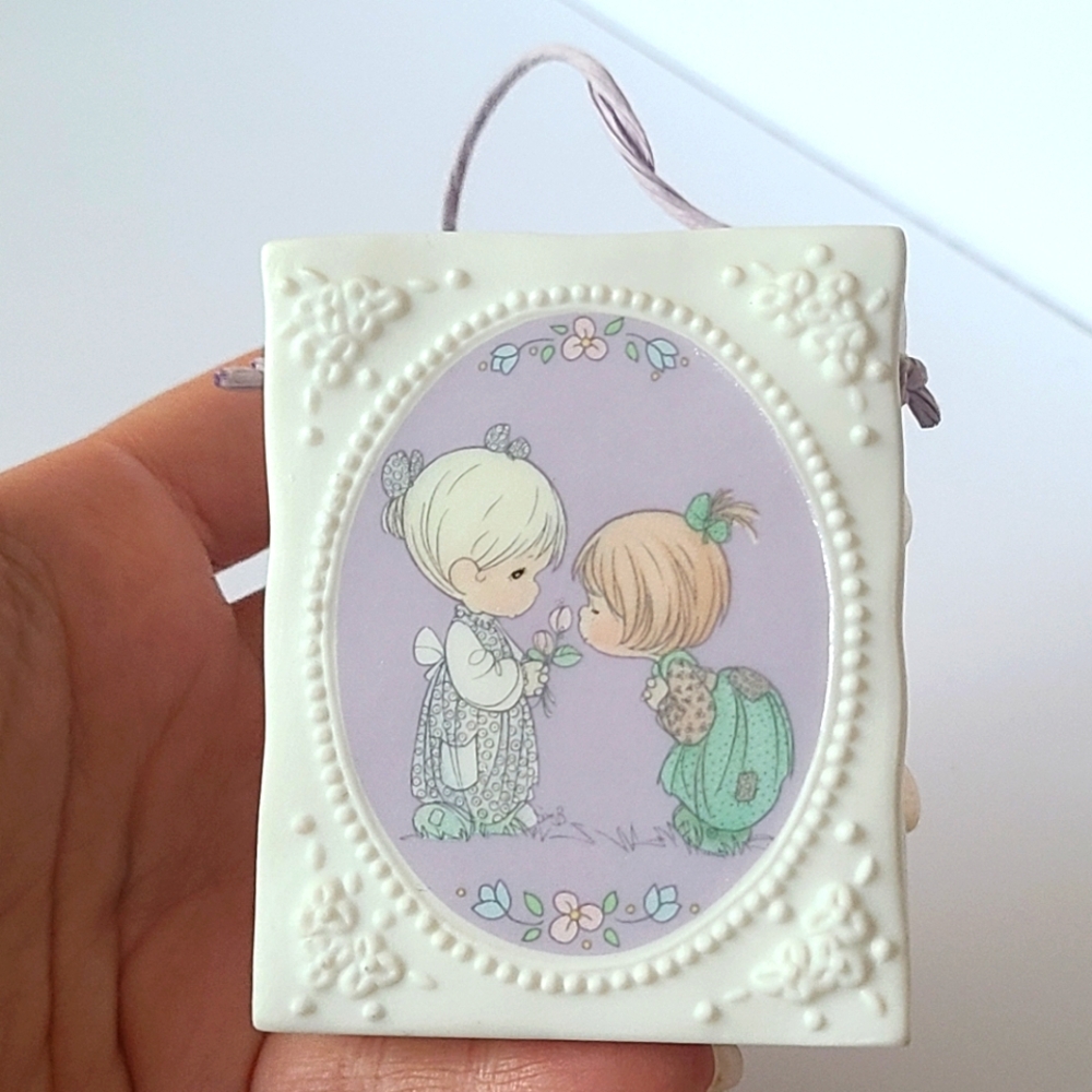 Vintage 90s Precious Moments Friendship Friend Gift Bag Porcelain Collectible